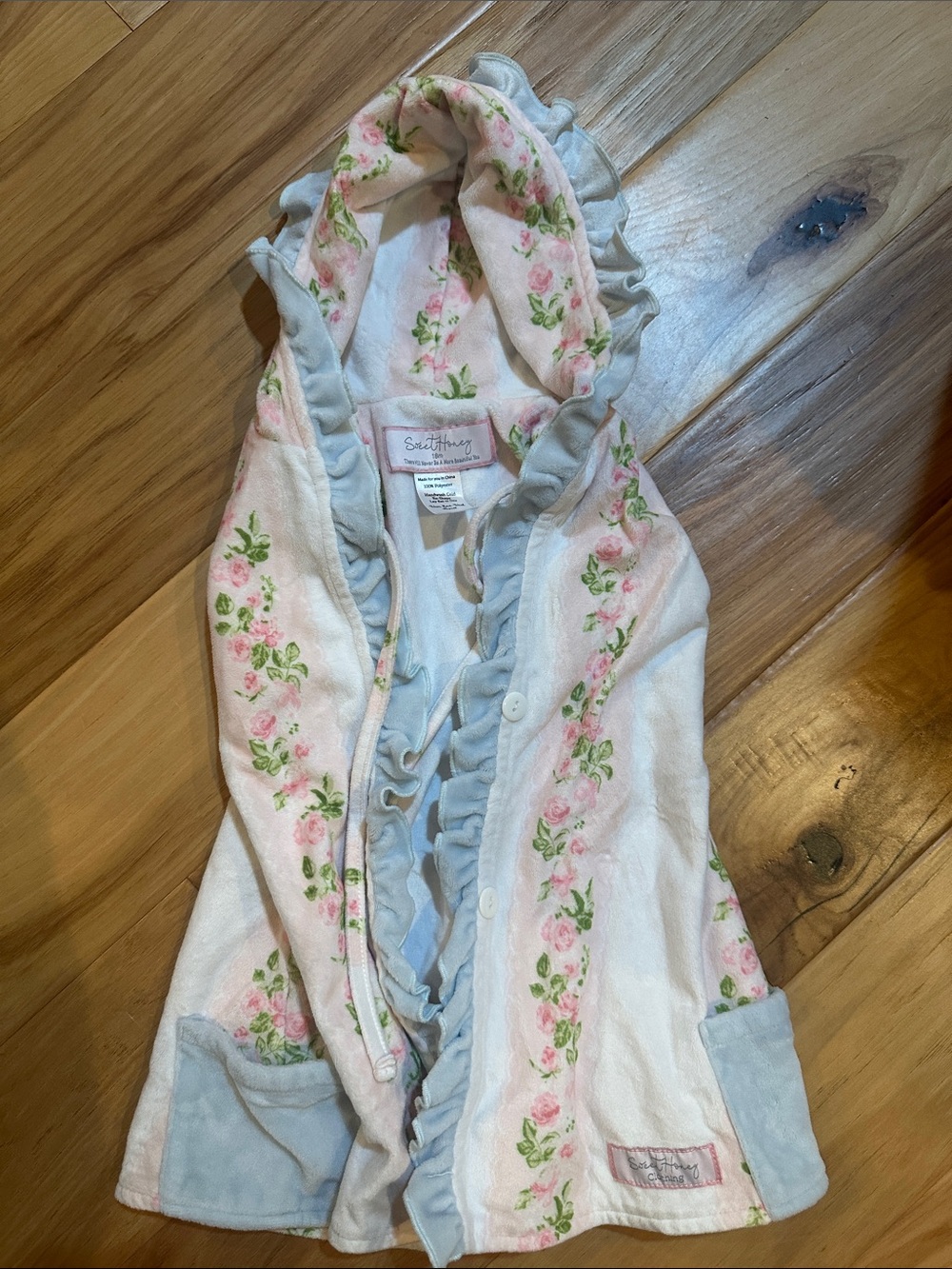 SweetHoney Girls Hooded Swim Coverup in White, Pink, Light Blue